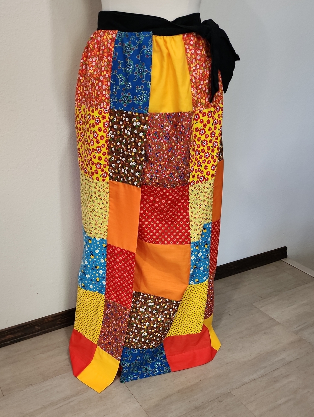 Vintage Patchwork Wrap Skirt Handmade Colorful Festival Boho Cotton Ditzy Floral